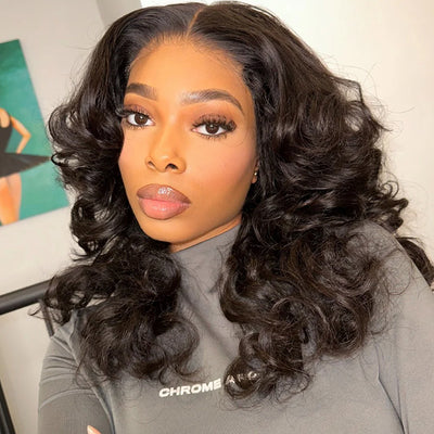 Curtain Bangs Bouncy Wave Pre Cut 6x5 Lace Glueless Wig Flash Deal